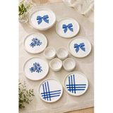 Blue Gift 6 Kişilik 11 Parça Handmade Seramik Kahvaltı Takımı Mavi Desenli Modern Sunum & Pasta Tabağı Seti