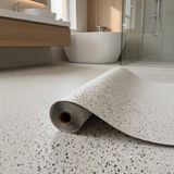 Blue Home 1 Metre En Beyaz Terrazzo Mozaik Desenli Zemin Muşambası - Su Geçirmez Kaymaz Pvc Kaplama Salon Mutfak Veranda Işyeri Banyo - 1 x 1