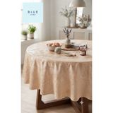 Blue Home Dantel Görünümlü Sedefli Pvc Sıvı Geçirmez Kaymaz Yuvarlak Masa Örtüsü / Ebat: 152 Cm Daire KREM