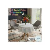 Blue Home Dantel Motif Görünümlü Deliksiz Pvc Fiskos Sehba Masa Örtüsü 90 cm Yuvarlak-Beyaz