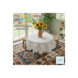 Blue Home 🆕Dantel Motif Görünümlü Deliksiz Pvc Muşamba Fiskos Sehba Masa Örtüsü 90 cm Yuvarlak- Beyaz💐