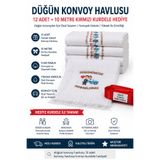 Blue Home Düğün Konvoy Havlusu 12 Adet – Düğünümüze Hoş Geldiniz Baskılı Konvoy Havlusu – 10 Metre 2 cm Kırmızı Kurdele Hediyeli – Gelin Arabası Süsü ve Düğün Konvoy Aksesuarı
