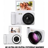 Blue İnter 4K Ultra Hd Dijital Fotoğraf Makinesi – 64MP, 18X Dijital Zoom, 180° Döner Ekran, Selfie & Vlog Kamerası - Beyaz