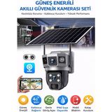 Blue İnter Sım Kartlı 4g Çift Kameralı Güneş Enerjili Güvenlik Kamerası IP66 360° Mobil Bildirimli - Siyah