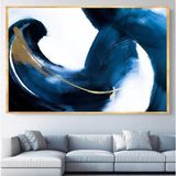 Blue Liquid Yağlı Boya Dokulu Tablo 100X100 Gold Çerçeveli