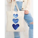 Blue Love Bez Çanta, Omuz Çantası, Kalın Kanvas Tote Bag, Pinterest Çanta, Y2k - 10D-Krem
