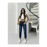 blue marlın KADIN LACİVERT İŞLEMLİ MOM JEANS