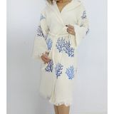 Blue Mercan Desenli Lüks Müslin Bornoz - L - XL - Krem