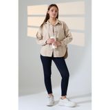 BLUE NATIONAL JEANS Kadın Oversize Kesim Gabardin Gömlek Ceket Bej Koyu Renk Günlük Şıklık -BNJ4887