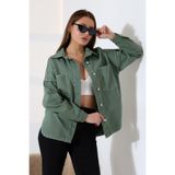 BLUE NATIONAL JEANS Kadın Oversize Kesim Gabardin Gömlek Ceket Çağla Yeşili Günlük Şıklık -BNJ4880