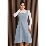 BLUE NATIONAL JEANS Nova Midi Boy Buz Mavi Askılı Kadın Kot Elbise BNJ-4991
