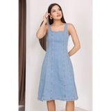 BLUE NATIONAL JEANS Nova Midi Boy Gök Mavi Askılı Kadın Kot Elbise BNJ-4992