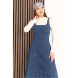 BLUE NATIONAL JEANS Nova Midi Boy Klasik Mavi Askılı Kadın Kot Elbise BNJ-4993
