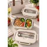 BLUE SİDE 1 Adet Metal Çatal Kaşık Paslanmaz Çelik Beslenme Kabı 2 Bölmeli – SUS304 Metal İç Hazne, Kaşık Çatal Setli Kilitli Yemek Saklama Lunch Box