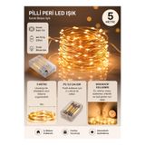 BLUE SİDE Peri Led Işık 5 Metre Pilli Sıcak Beyaz Dekoratif Bakır Tel Led Zincir Işık Ev Oda Yılbaşı Parti Süsü
