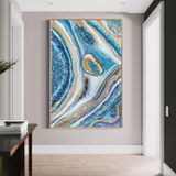 Blue Sparkle Yağlı Boya Dokulu Tablo 60X90 Gold Çerçeveli