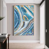 Blue Sparkle Yağlı Boya Dokulu Tablo 90X120 Siyah Çerçeveli