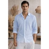 BLUE STREET Erkek Keten Karışımlı Gömlek Relaxed Yazlık İnce Kumaş Şık Casual Gömlek