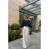 BLUE STREET Kadın Kayık Yaka Pelerin Kollu Crop Bluz Şık Salaş Ofis Günlük