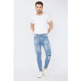 Blue White Açık Mavi Erkek Skinny Fermuarlı Paça Detaylı Jean