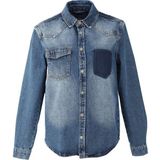 Blue White Erkek Cep Yıkamalı Jean Gömlek Koyu Mavi - S