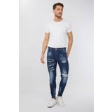 Blue White Erkek Skinny Fit Destroy Koyu Mavi Jean