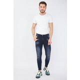 Blue White Erkek Skinny Fit Destroy Lacivert Jean