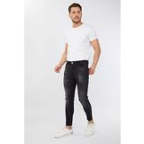 Blue White Erkek Skinny Fit Yırtık Detaylı Siyah Jean