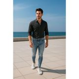 Blue White Erkek Skinny Ripped Açık Mavi Jean
