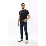 Blue White Erkek Slim Fit Dizi Yırtık Boya Detay Jean Pantolon