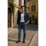 Blue White Erkek Slim Fit Normal Bel Düz Kesim Dar Paça Likralı Indigo Jean Pantolon - İndigo - 34