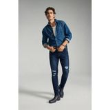 Blue White Erkek Yırtık Detay Likralı Skinny Fit Koyu Mavi Jean Pantolon