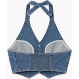 Blue White Kadın Açık Mavi Düğmeli Bağlamalı Crop Jean Büstiyer