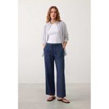 Blue White Kadın Beli Lastikli Wideleg İnce Rahat Jean Pantolon Mavi