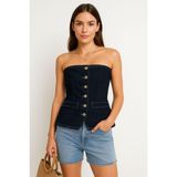 Blue White Kadın Denim Büstiyer Straplez Yaka M Skinny Fit Günlük Kullanım İçin Rahat Tasarım - Lacivert