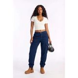 Blue White Kadın Kargo Cep Beli Lastikli Slim Fit Lacivert Jean Pantolon Lacivert