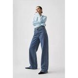 Blue White Kadın Mavi Yüksek Bel Wide Leg Jean Pantolon Mavi