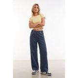 blue white Kadın Yüksek Bel Bağcıklı Wide Leg Mavi Jean Pantolon