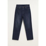Blue White Kadın Yüksek Bel Mom Fit İndigo Jean Pantolon