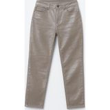 Blue White Kadın Yüksek Bel Parlak Mum Kumaş Straight Fit Jean Pantolon