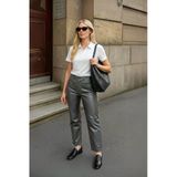 Blue White Kadın Yüksek Bel Parlak Mum Kumaş Wide Leg Jean Pantolon, Füme
