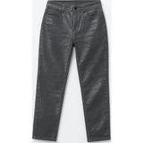 Blue White Kadın Yüksek Bel Parlak Mum Kumaş Wide Leg Jean Pantolon