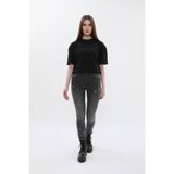 Blue White Kadın Yüksek Bel Skinny Fit Dar Paça Benekli Gri Jean Pantolon