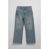 Blue White Kadın Yüksek Bel Wide Leg Dizi Yırtık Buz Mavi Jean Pantolon