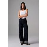 Blue White Kadın Yüksek Bel Wide Leg Paçası Katlamalı Lacivert Jean Pantolon Lacivert