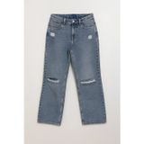 Blue White Kadın Yüksek Bel Wide Leg Yırtık Detaylı Buz Mavisi Jean Pantolon