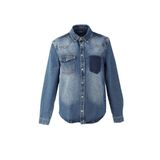 Blue White Koyu Mavi Erkek Cep Yıkamalı Jean Gömlek