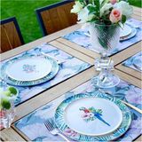 Blue - White Rose Kumaş Amerikan Servis 4'lü Set - 35X50 Keten, Ulusl.yıkama ve Solmama Sertifikası - 35 x 50 cm - Çok Renkli