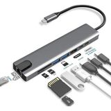 Blue Wings Macbook Pro Air USB Type-C Hub Dönüştürücü Çevirici Çoklayıcı USB Hdmı Micro Sd 8 Girişli RJ8I1NEW 8 In - Füme