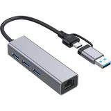 Blue Wings USB 3.1 Type-C Gigabit 1000 Mbps Lan Ethernet Dönüştürücü Gigabit 3 Port USB 3.0 Çoklayıcı - Şeffaf